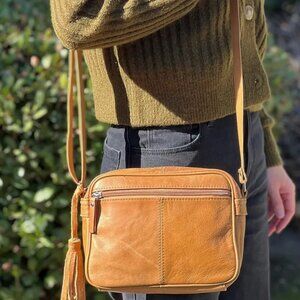 NWT Tan Genuine Leather Crossbody Bag with tassel
